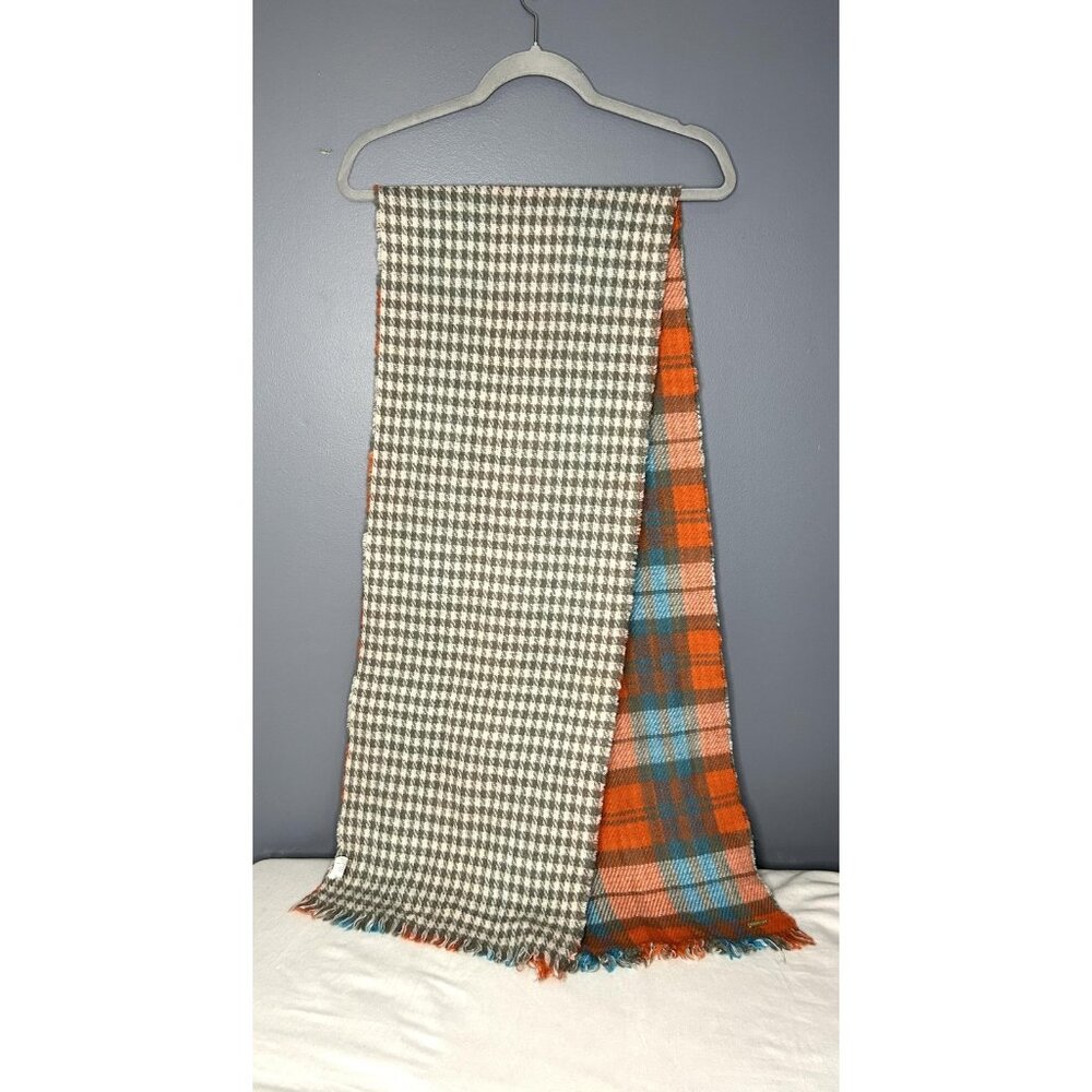 Steve Madden Scarf Womens One Size Reversible Plaid Houndstooth Gray Orange Blue